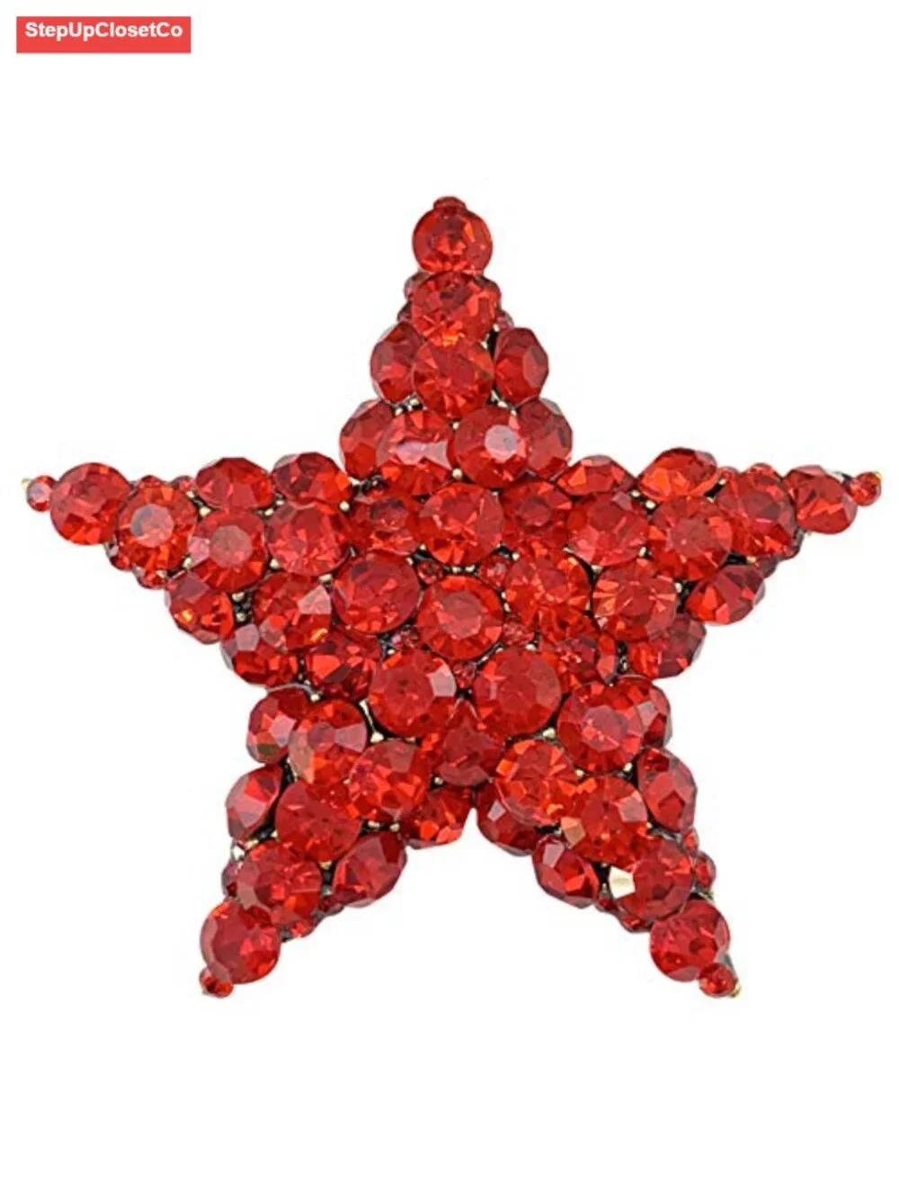Red Rhinestone Star Brooch Pin Gold Tone Sweater Accessory